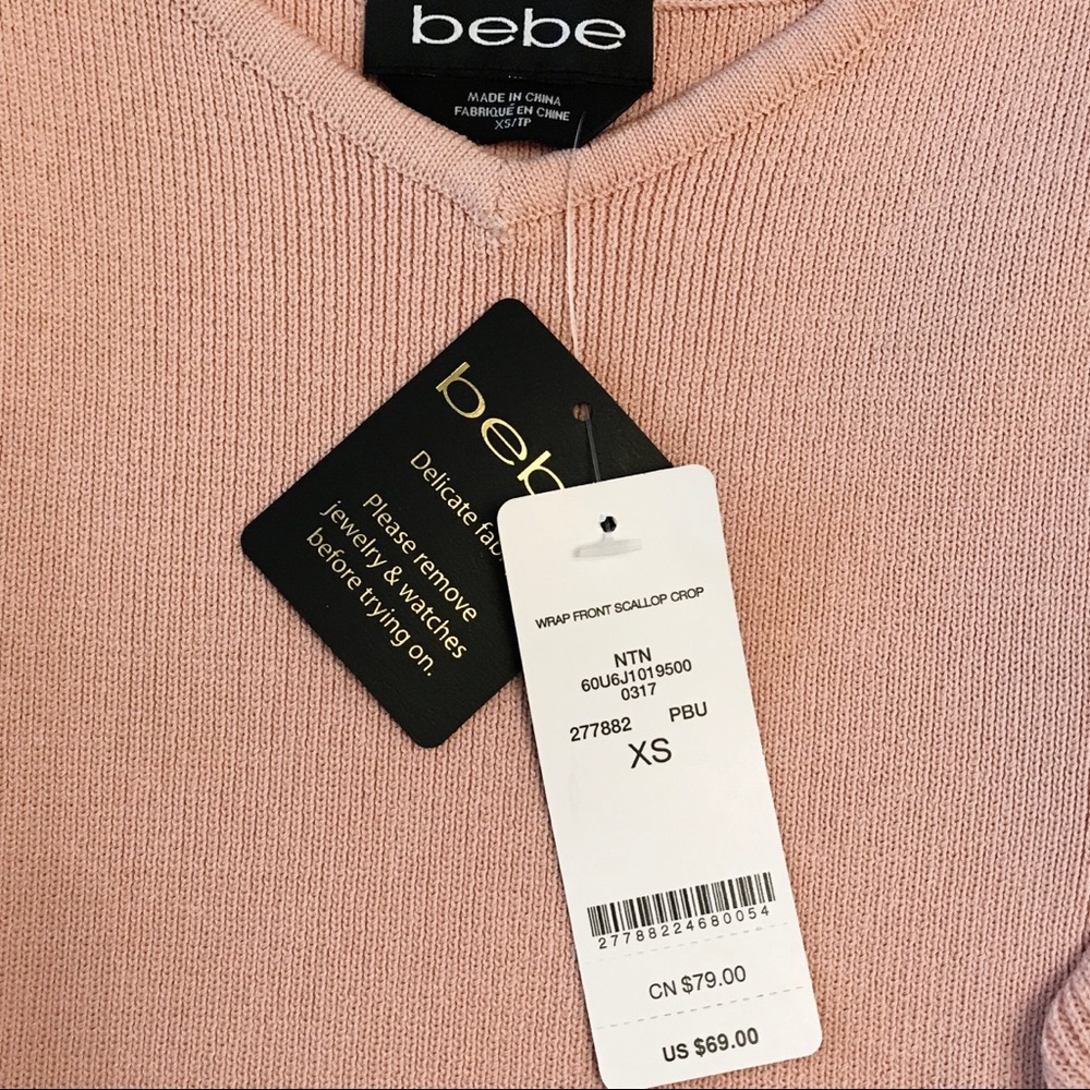 🎉HP🎉 bebe Pastel Pink Sleeveless Cropped Sweater Top with Ruffles - Picture 4 of 8